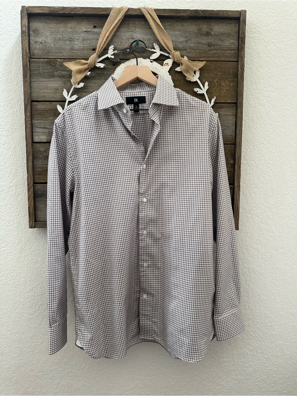 Banana Republic True Slim Fit Men’s Brown and White Check Dress Shirt Size L